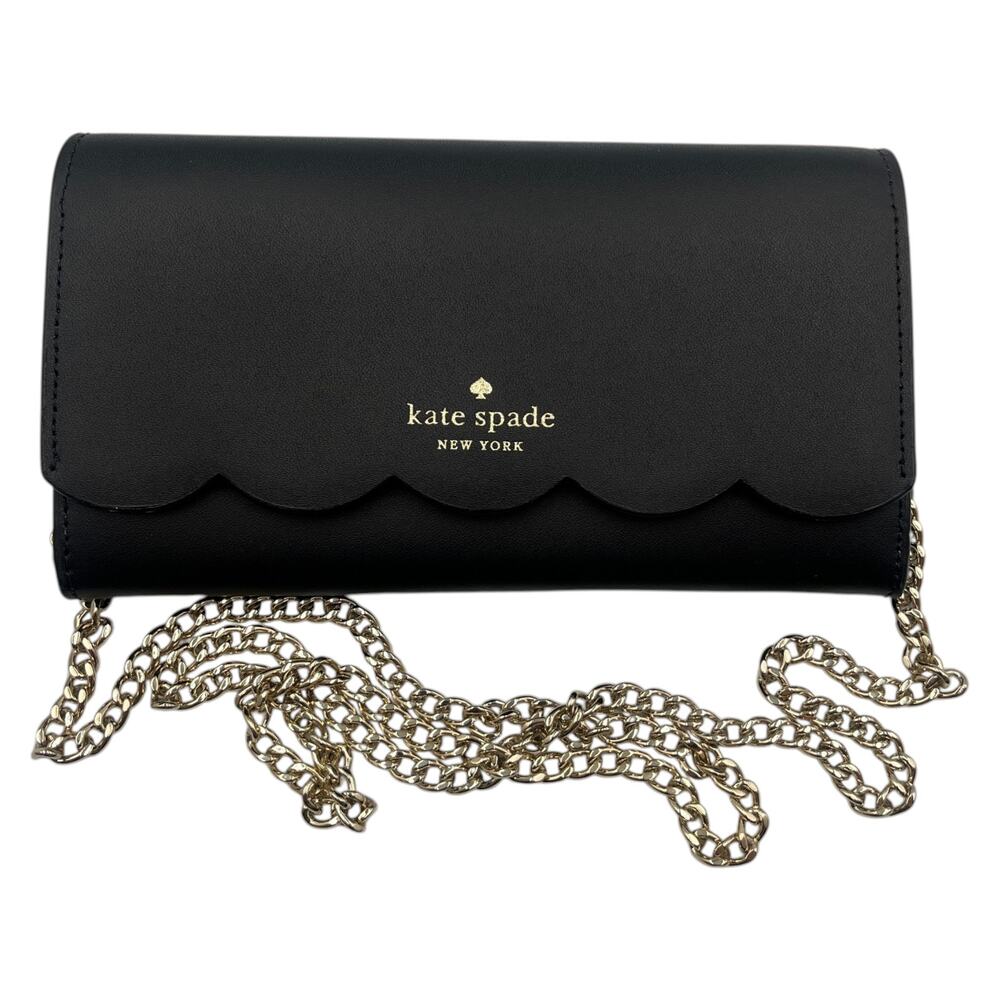 Kate Spade Wallet Crossbody Bag Gemma Chain Strap Scalloped Leather Black